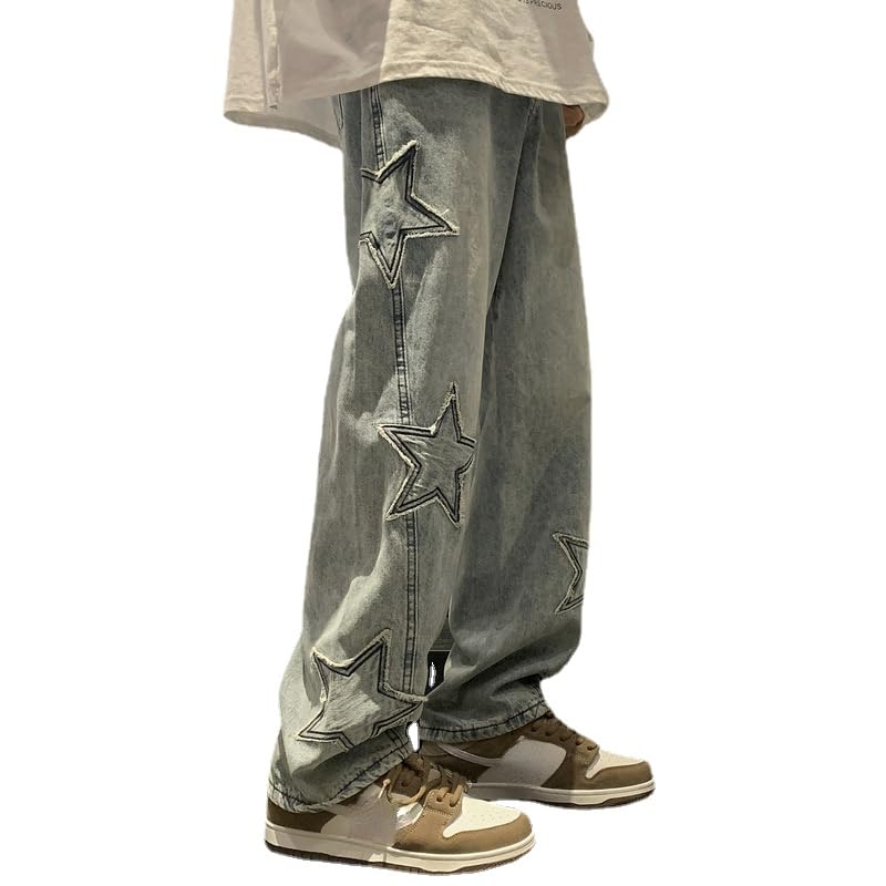 Women Y2K Jeans Vintage Star Straight Leg Jeans Fairycore High Waisted Cargo Jeans Grunge Y2K Pants Hip Hop Streetwear