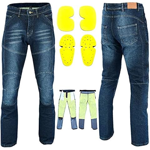 RXL Men Motorcycle Kevlar Jeans Motorbike Protective Pants Reinforced Denim Trousers Kevlar Lined CE Approved HIP & KNEE Removable Armoured Pant (Blue, 5XL (W44"-L30")) Cover