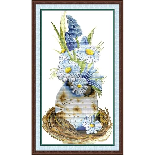 Image of Stamped Cross Stitch Kits Full Range of DIY Needlepoint for Adult Beginners Pattern, for Gift and Home Decor 14CT 2 Strands Easter Daisy,6.7x12.2 inch