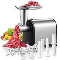 Tritacarne, 3 in 1 Tritacarne Elettrico con 3 Piastre Abrasive in Acciaio Inox, 1 Cubo e 3 Tubi di Riempimento per Salsicce, 300W, 2000W max