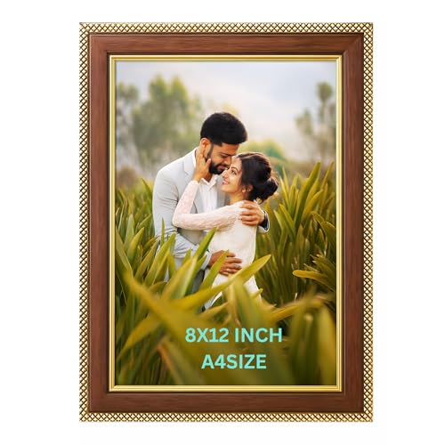 Image of Customized Photo Frame with Single Photo Upload | Personalized Gift for Birthday, Anniversary, Wedding, Couples, Friend | Black Wooden Frame (A4 Size) (Golden Brown, 9.5X13)