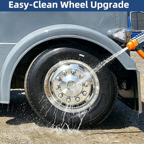 Image of hightall 22.5 inch Wheel Simulators,Stainless Steel Hubcaps,Polished Surface,2 Front+2 Rear Wheel,Locking Ring Installation Wheel Cover Set Compatible with US Single Rear Axle Semi Truck 4 Wheels