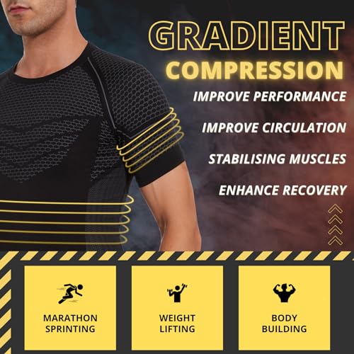 AMZSPORT Camiseta de Compresión de Manga Corta para Hombre T-Shirt Transpirable Sport Running, Negro L