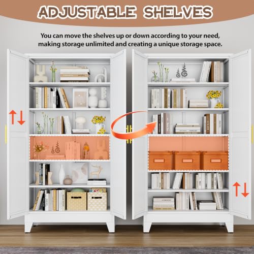 Image of winiowa 78.7 inch Tall Metal Pantry Cabinet, Kitchen Storage Organizer, White | with 2 Doors and 5 Adjustable Shelves, Versatile Storage Cupboard for Kitchen, Laundry, Dining & Utility Room