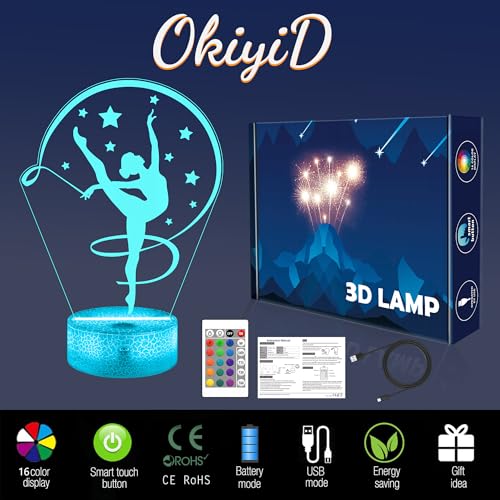 Image of OkiyiD Gymnastics Stuff Gifts for Girls,Artistic Gymnastics 3D Night Light Illusion Lamp for Kids Women Friends Coach Gymnast Birthday Christmas Gifts,16 Colors Lighting with Remote
