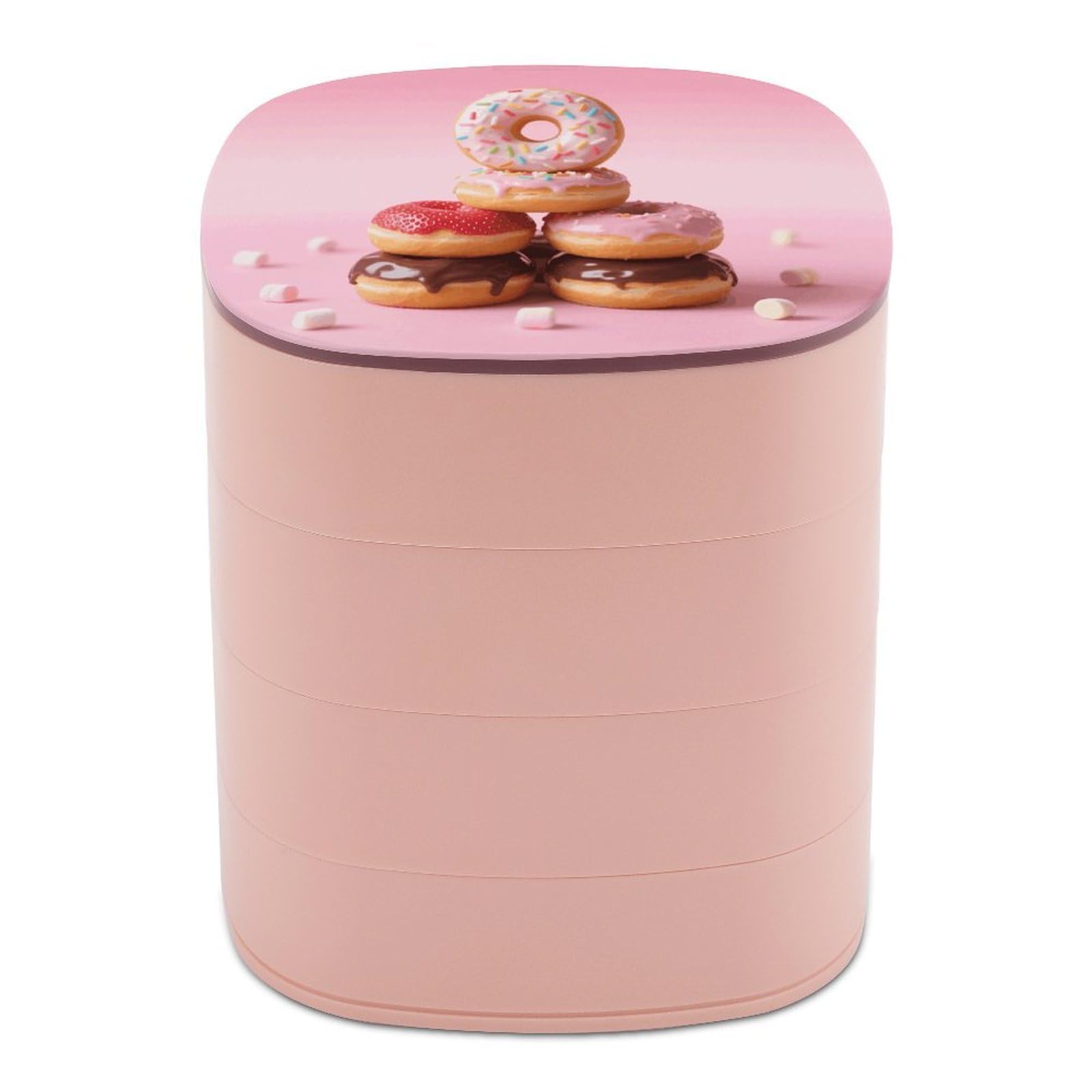 VstaDank Donuts Jewelry Box with Mirror 4-Layer Rotating Jewelry Tray Case Portable Jewelry Case Trinket Boxes Trinket Cases Travel Jewelry Organizer Earrings Storage Box