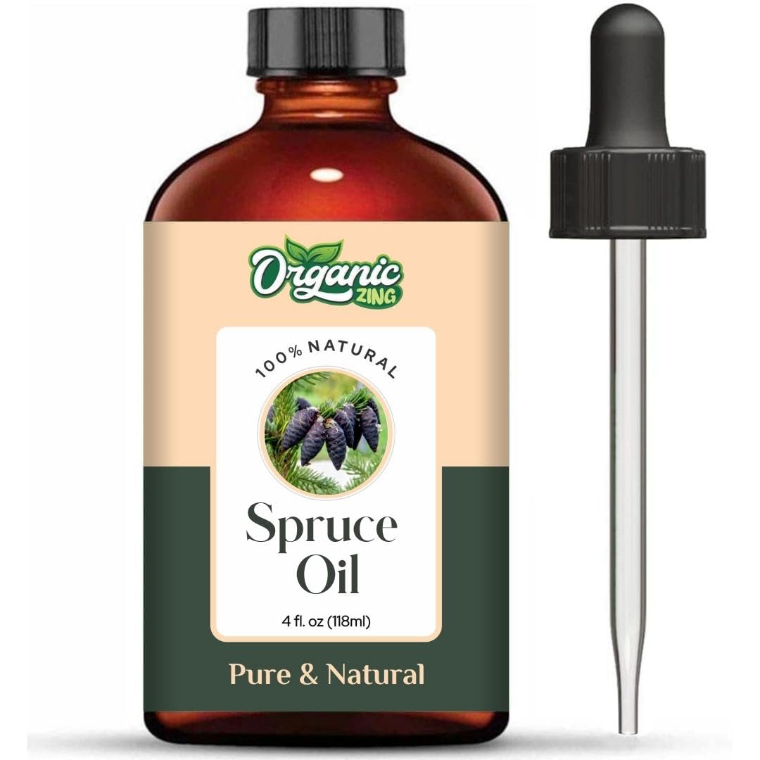 Organic Zing Spruce (Picea) Oil | Pure & Natural Essential Oil for Aroma, Diffusers, Hair Care & Massage - 118ml/3.99fl oz