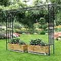 Carotex Flat Top Garden Arch Trellis Pergola, 11.8 x 9.02 FT Large Metal Arbor for Climbing Plants, Plastic-Coated Galvanized Steel Frame, Outdoor Decorative Arch for Garden, Backyard, Lawn (Black)