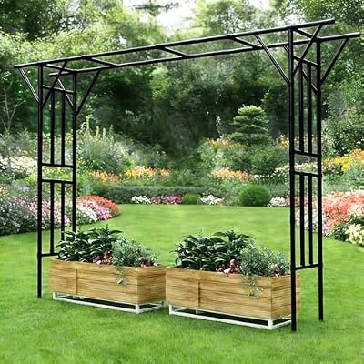 Carotex Flat Top Garden Arch Trellis Pergola, 11.8 x 9.02 FT Large Metal Arbor for Climbing Plants, Plastic-Coated Galvanized Steel Frame, Outdoor Decorative Arch for Garden, Backyard, Lawn (Black)