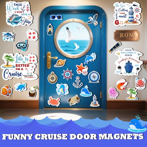Image of 30PCS Cruise Door Magnets Decorations, Large Nautical Reusable Magnetic Stickers for Cruise Ship Cabin, Fridge, Car, Locker, Funny Carnival & Beach Party Supplies