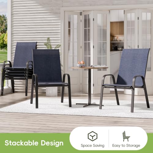Image of Patio Chairs Set of 6, Stackable Outdoor Dining Chairs for All Weather, Metal Modern Outside Furniture Chair for Pool Side, Garden, Backyard Deck, Navy Blue