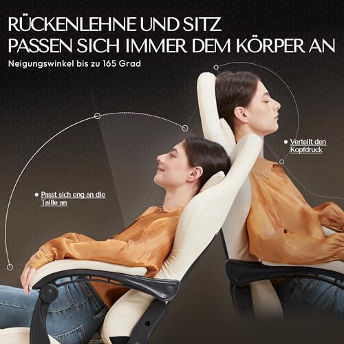 Sedia da Gioco, da Ufficio, da scrivania con Massaggio e Supporto Lombare. Stile Vintage Sedia Girevole con Schienale Alto e con poggiapiedi Regolabile (Avorio) - Sedia gaming - Immagine 5