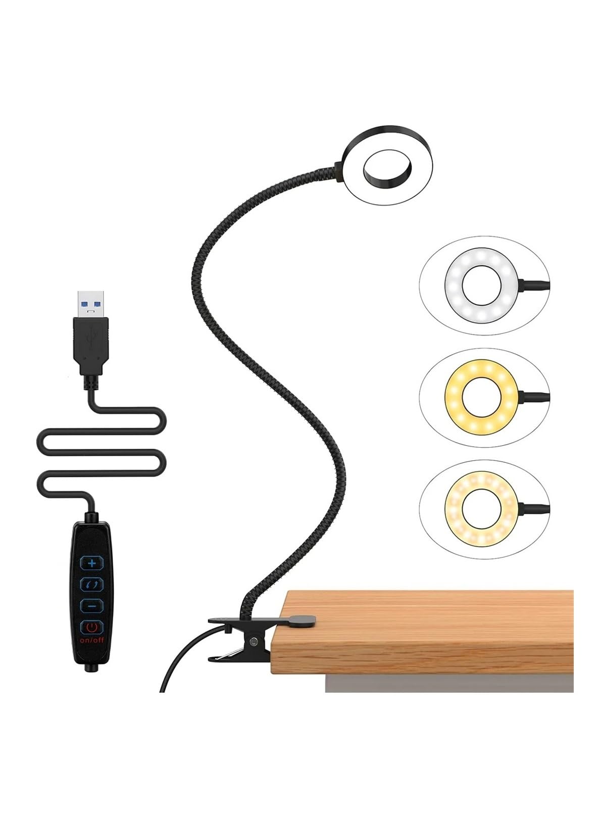 CKAFZMYJQBT Desk Lamp, [3 Color Modes & 10 Brightness] LED Reading Light with Clamp, Flexible Gooseneck Book Light for Kids Reading Book