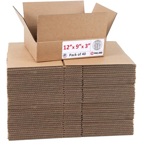Image of Small Cardboard Boxes 12 inchL x 9 inchW x 3 inchH (Pack of 40) - USA-Made Packing Boxes for Moving, Shipping, or Storage - USPS, UPS, FedEx Approved - Professional Packing Supplies for Moving