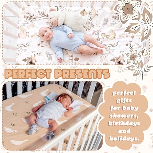 Image of Peryiter 4 Pack Crib Sheets for Baby Brown Silly Goose Soft Baby Bed Sheet Set 52'' x 28 inch Nursery Crib Sheets for Standard Bed Toddler Mattress Nursery Decor Boys Girls Kids