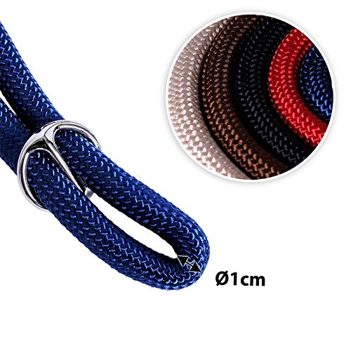 lionto Hundehalsband aus strapazierfähigem Nylon für Hundetraining, Länge 65 cm, 1 cm Dicke, Zugstopp Halsband für Hunde, Lederimitat mit Metallring & Anpassung durch stufenlosen Schieber, blau