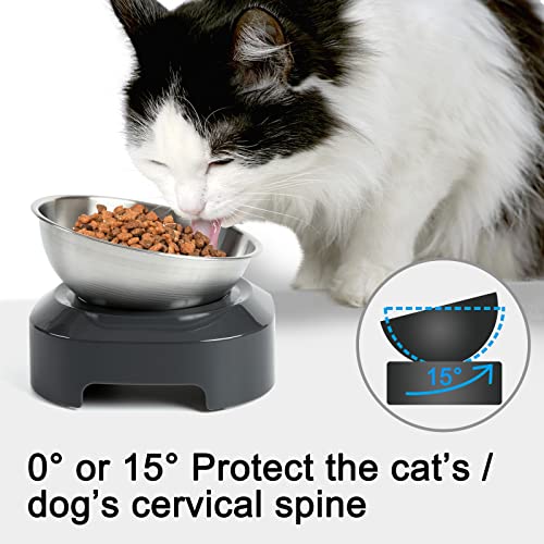 PewinGo Katzennapf-15°Kipphals-Schutzschale Edelstahl Lebensmittelqualität, Maschinenwaschbar,rutschfeste Silikonbasis,für Haustiere Katzen und Welpen - Einzelne Schüssel