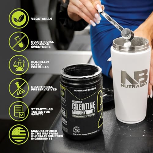 Image of NutraBio Pure Micronized Creatine Monohydrate Powder Supplement, Unflavored, (300 g) - Supports Bulk Muscle Energy, Recovery, and Strength - HPLC Tested Creatine Powder Supplement for Men and Women