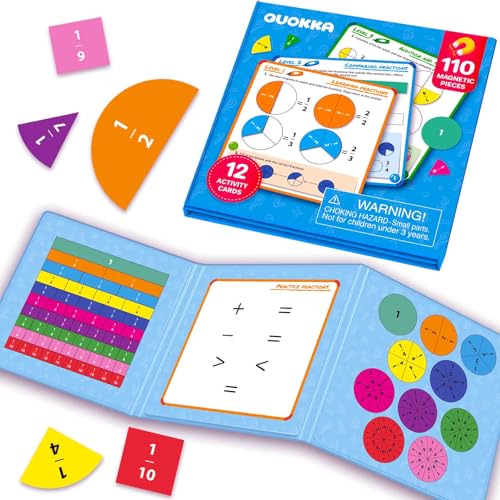 Image of QUOKKA Magnetic Puzzles for Kids Ages 4-6 - Magnetic Fractions Learning Set for Kids 6-12 - Math Games for Homeschooling, Classrooms & Travel - 110 Magnets, 12 Task Pages, Marker - Toddler Travel Toys