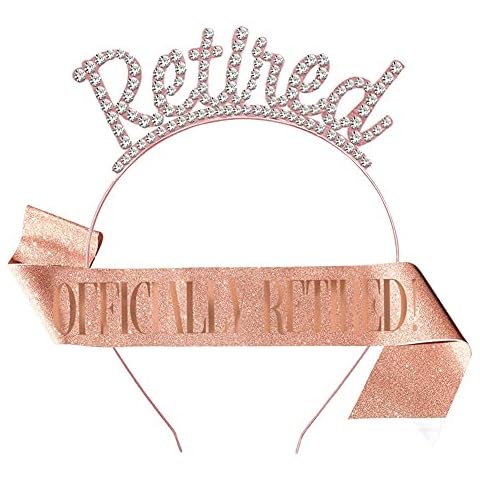 CheeseandU Retirement Party Decorations Officially Retired Rhinestone Tiara/Crown Beautiful Bling Retirement Sash Rose Gold Set for Women Retirement Gifts for Women Retirement Gifts for Women Cover