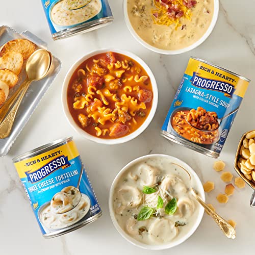 Image of Progresso Rich and Hearty, Three Cheese Tortellini in a Creamy Soup with Spinach, 18.5 oz (Pack of 12)