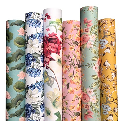 Aakar Pack of 6 Size 17 x 29 Inches Wrapping Paper Sheets For Craft Packing Birthday Christmas Wedding (Florals)