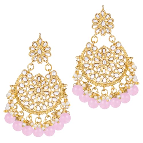 Image of Peora Kundan & Beads Studded Necklace Earrings & Maangtikka Set Ethnic Jewellery for Women & Girls
