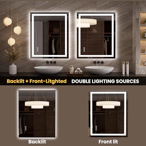 Image of LOAAO 35.4 inchx29.9 inch LED Mirror for Bathroom, Lighted Bathroom Mirror with Lights, Anti-Fog, Dimmable, Memory Function, Clear Reflection