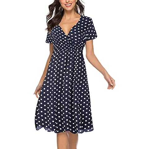 FINOCEANS Women's Summer Short Sleeve Casual Dress Beach Midi Flowy Dresses Polka Dots Navy XX-Large Cover