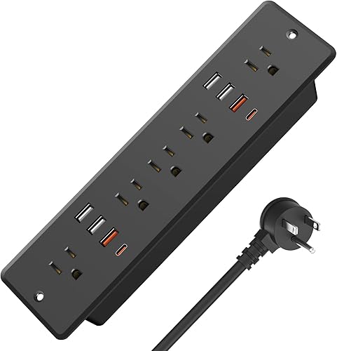 Miniatura 1 de HHSOET Enchufe plano de regleta de alimentación empotrada 13 en 1, toma de muebles de carga rápida con USB, enchufe de protección contra