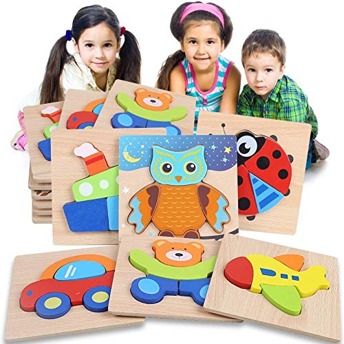 3 otters Wooden Jigsaw Puzzles for Toddlers 1 2 3 Years Old Boys Girls, Infant Kid Learning Educational 6PCS Puzzles Toys