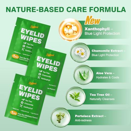 60pcs tea tree oil eyelid wipes  individually wrapped eye lid cleaning wipessoothing for sensitive eyes stay hydrated lid wipe
