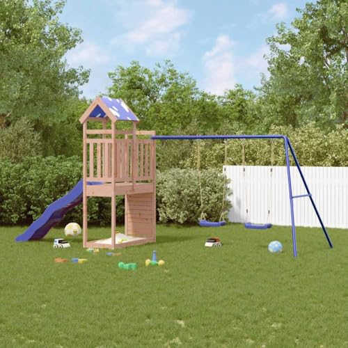 Spielturm aus Massivholz Douglasie mit Rutsche, Schaukel, Kletterwand und Sandkasten als Spielplatzgerät für den Garten
