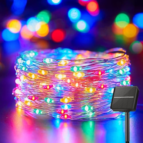Image of CBK Solar Fairy String Light Outdoor, 39 Ft 100LED with Inbuilt Rechargeable Battery IP65 Waterproof 8 Modes (Copper Wires, Sturdy Quality) for Garden Yard Diwali &Home Decor led Lights(Multi-Colour)