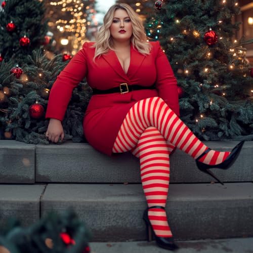 Image of MANZI 2 Pairs Women's Plus Size Colored Striped Tights 40D Nylon Striped Pantyhose for Halloween Christmas