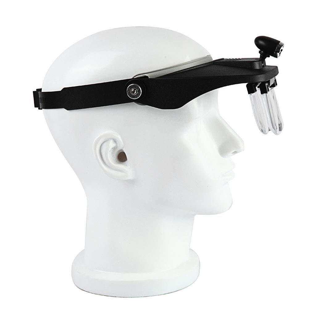 Lupe, 4 Linsen 1,2X, 1,8X, 2,5X, 3,5X Licht Freisprecheinrichtung Kopfbandlampe Kopfbandbrille Lupenbrille Leseglas mit 2 Lichtern Brillenwerkzeug Wisdom