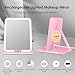 ESWU Travel Makeup Mirror with Light, Portable Folding Make Up Tabletop Mirrors with 10X Magnifying Mirror Rechargable 3 Colors Light Compact Vanity Mirror with Adjustable Stand (Pink)