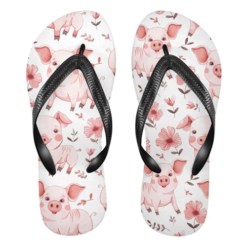 ALAZA Lovel Pig Cartoon Animal Flip Flops for Women Fashion Beach Slippers Comfort Mens Flip Flops Non-Slip Rubber Shower Slippers Sandal for Hotel Travel Sport,XS