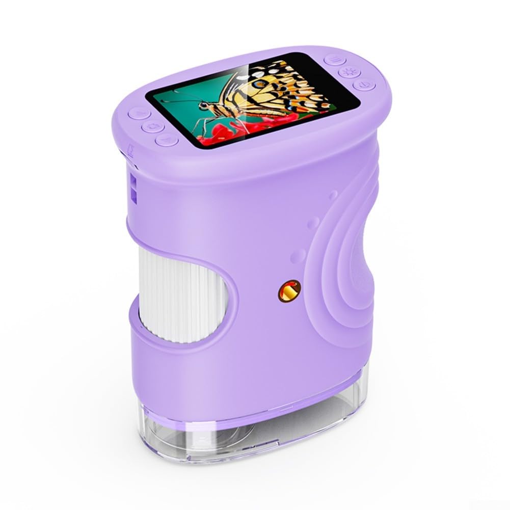Rechargeable 1000X Digital Microscope with 2.0" IPS Screen, 1920x1080P Video, 8-LED Illumination & 600mAh — for STEM Education, Students and Hobbyists(Purple)