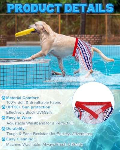 Image of CuteBone Dog Swim Trunks Swimsuit Durable & Comfortable - Quick-Dry, Adjustable Waistband Shorts, UV Protection Bikini- Perfect for Beach, Pool & Outdoor Fun, 4th of July Stars DST05XL