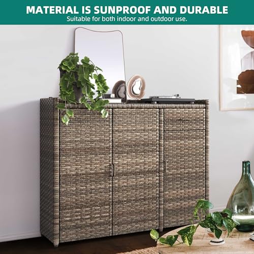 Yitahome MAYIHNCSBH Outdoor Storage Cabinet, Weather-Proof Rattan Bar Table With Two Doors, Adjustable Shelves & Foldable Drawer, Wicker Patio Storage Box thumb #3
