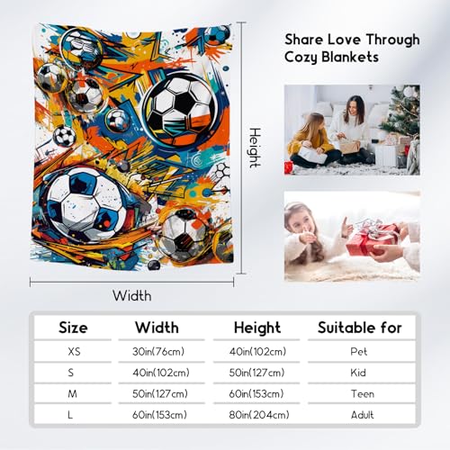 Soccer Blanket, Cozy Soft Throw Gifts for Kids, Cool Colorful Flannel Throw Blankets for Couch Office, 30x40 Inches