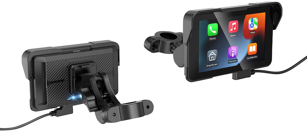 Lescars Motorrad Navigation: Motorrad-Navi-Display mit 5"/12 cm, CarPlay- & Android Auto-kompatibel (Navigationssystem, Navi Apple Carplay, GPS)