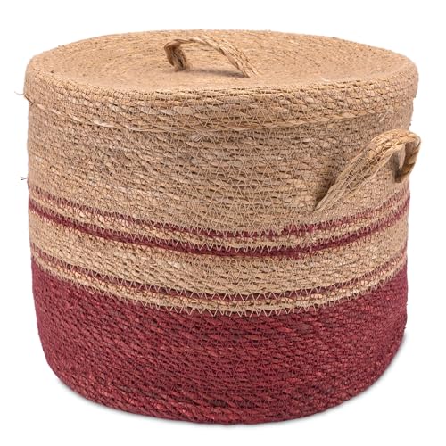 Panier en jonc de mer avec couvercle coffre de rangement tressé