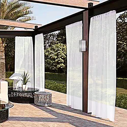 Spacedresser Waterproof White Outdoor Sheer Curtains For Patio - 2 Panels Rod Pocket Indoor Voile Sheer Curtain For Living Room,52W X 84L Inch, White #TOP1