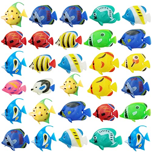 Jicyor Peces Artificiales Movimiento, Coloridos Peces Flotantes Plástico30 Piezas Criaturas Marinas Peces Tropicales para Pecera Acuario