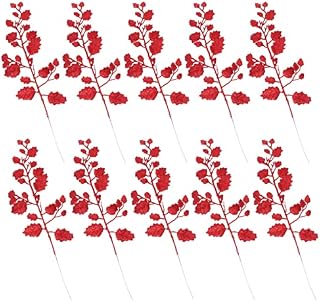 TOYANDONA Christmas Leaf Picks, Glitter Leaf Stems Faux Leaves Branches DIY Bouquet Stem Picks for Christmas Tree Ornaments, DIY Xmas Wreath, Crafts, Holiday Home Decor, 10 Pieces, Red