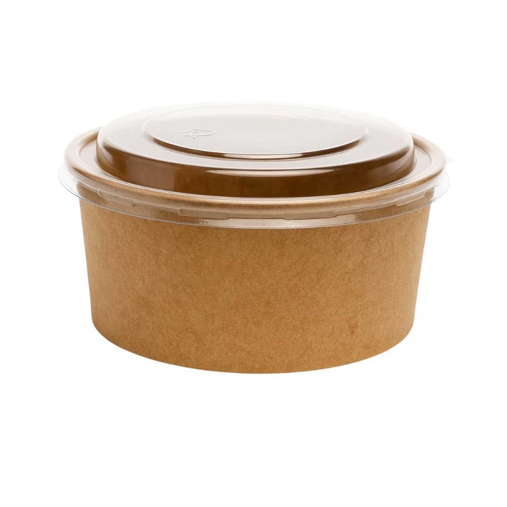 Commerline Salad Bowl, 1300 ml Salatschale mit Deckel, 200 Stück Braun | Bio Kraftkarton, Einwegschalen, robuste Kartonschale, Salatbox für Gastronomie, Take-away, Catering, Salat To Go