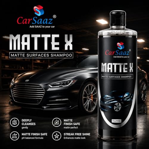 Image of CAR SAAZ Matte X Car & Bike Wash Shampoo (1 Ltr) with Washing Sponge Combo Pack | Matte Painted Cars, Bikes Shampoo | Wash, Shine & Protect | pH Neutral, Highly Effective (1000 ml)