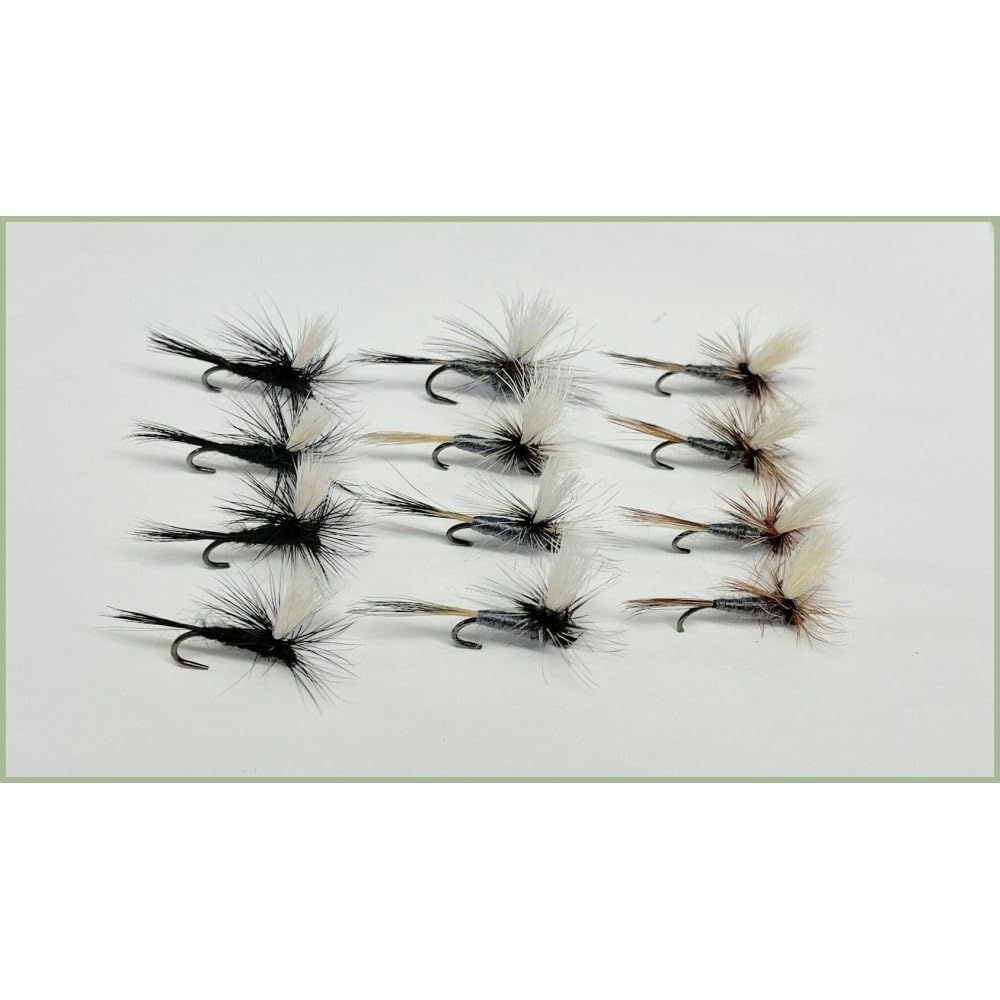 12 Barbless Dry Parachute Flies, Adams, Grey Duster & Black Gnat Parachute flies, choice of sizes, Best Emerger trout flies (12)